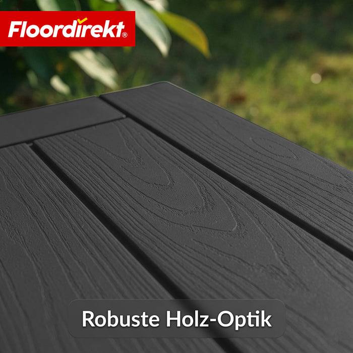 FLOORDIREKT Gartenbox in Holz-Optik - Wetterfest & Robust - Kissenbox für Terrasse & Balkon - 270 L - 117 x 53 x 55 cm - Anthrazit