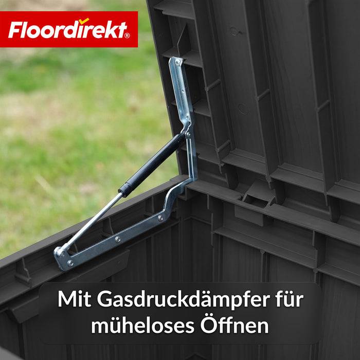 FLOORDIREKT Gartenbox in Holz-Optik - Wetterfest & Robust - Kissenbox für Terrasse & Balkon - 300 L - 117 x 47 x 59 cm - Anthrazit