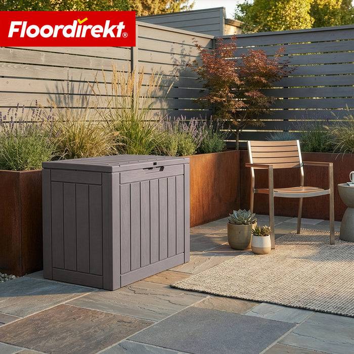 FLOORDIREKT Gartenbox in Holz-Optik - Wetterfest & Robust - Kissenbox für Terrasse & Balkon - 118 L - 56 x 43 x 53 cm - Braun