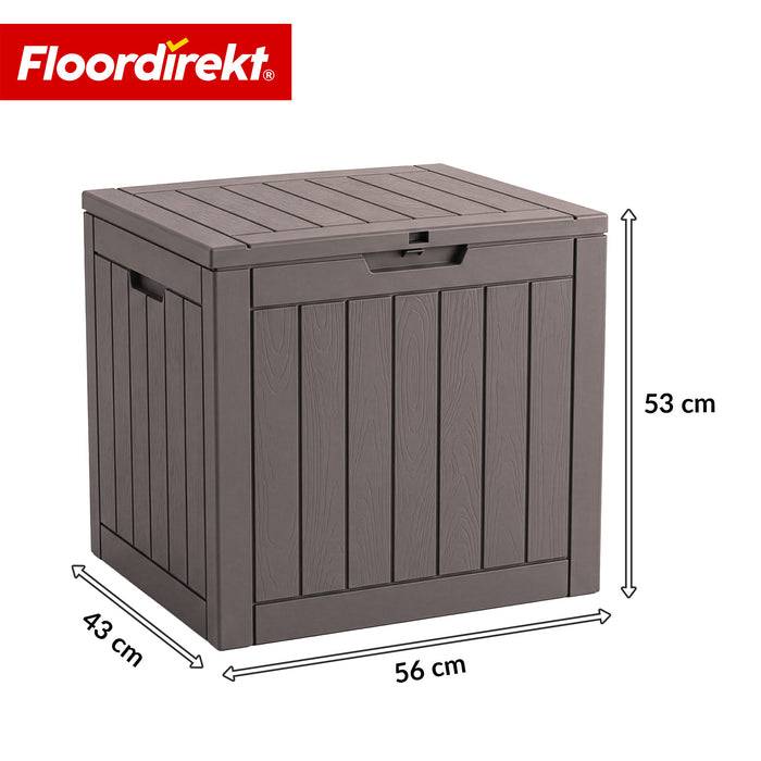 FLOORDIREKT Gartenbox in Holz-Optik - Wetterfest & Robust - Kissenbox für Terrasse & Balkon - 118 L - 56 x 43 x 53 cm - Braun