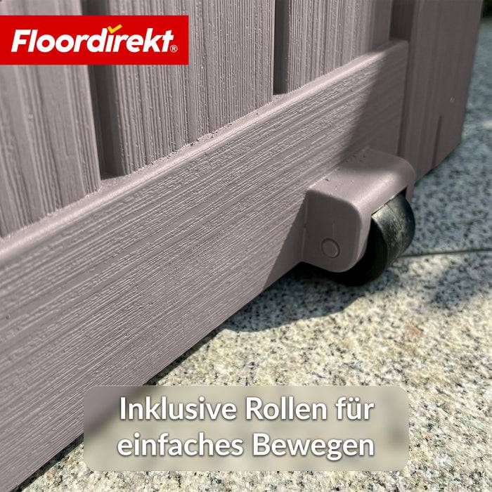 FLOORDIREKT Gartenbox in Holz-Optik - Wetterfest & Robust - Kissenbox für Terrasse & Balkon - 270 L - 117 x 53 x 55 cm - Braun