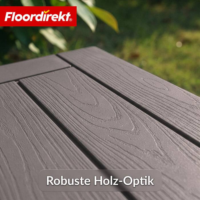 FLOORDIREKT Gartenbox in Holz-Optik - Wetterfest & Robust - Kissenbox für Terrasse & Balkon - 270 L - 117 x 53 x 55 cm - Braun
