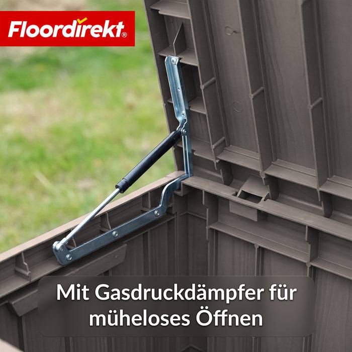 FLOORDIREKT Gartenbox in Holz-Optik - Wetterfest & Robust - Kissenbox für Terrasse & Balkon - 300 L - 117 x 47 x 59 cm - Braun