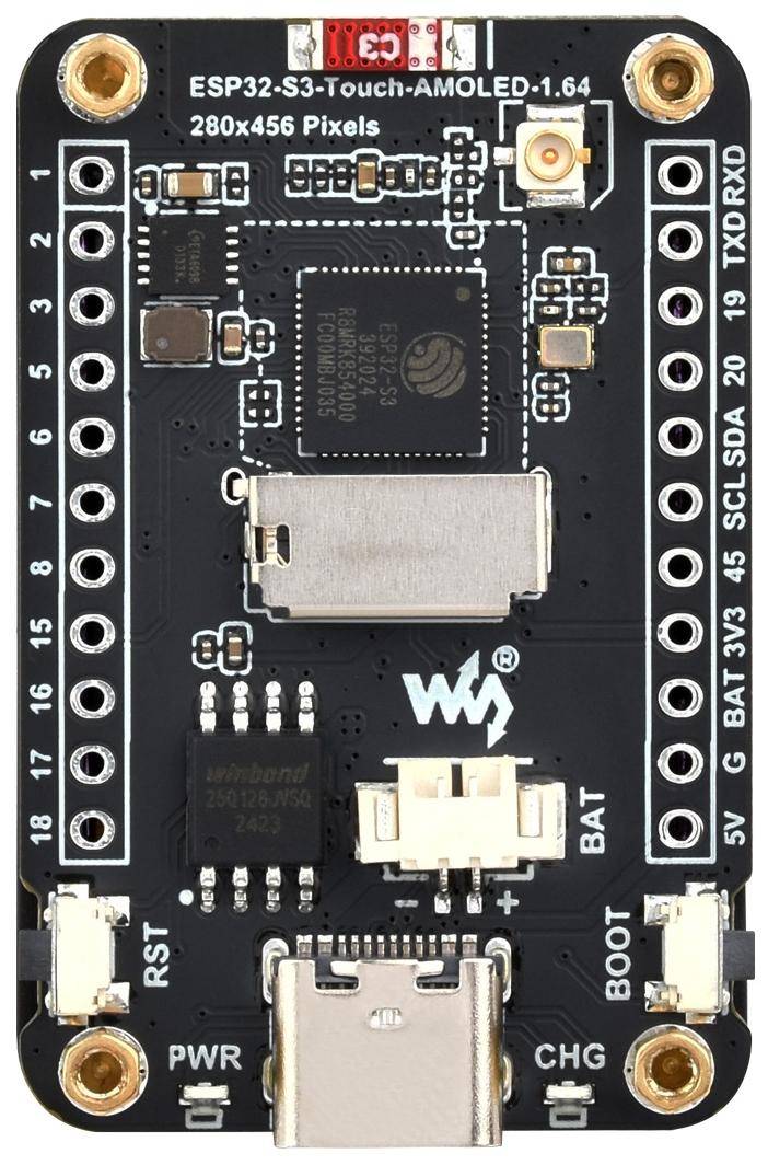 Waveshare ESP32-S3R8 AMOLED Touch-Display 1,64", 240MHz, 280x456, 16MB Flash, 6-Achsen-IMU, 3,7V
