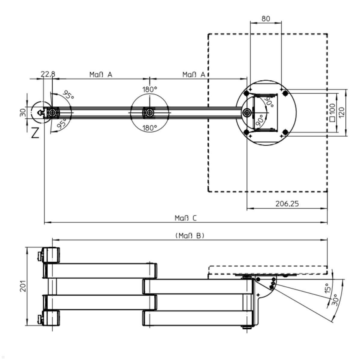 Novus TFC Zubehör Faltarm Ablage 500 mm für Alu Profil (969+4029+000)