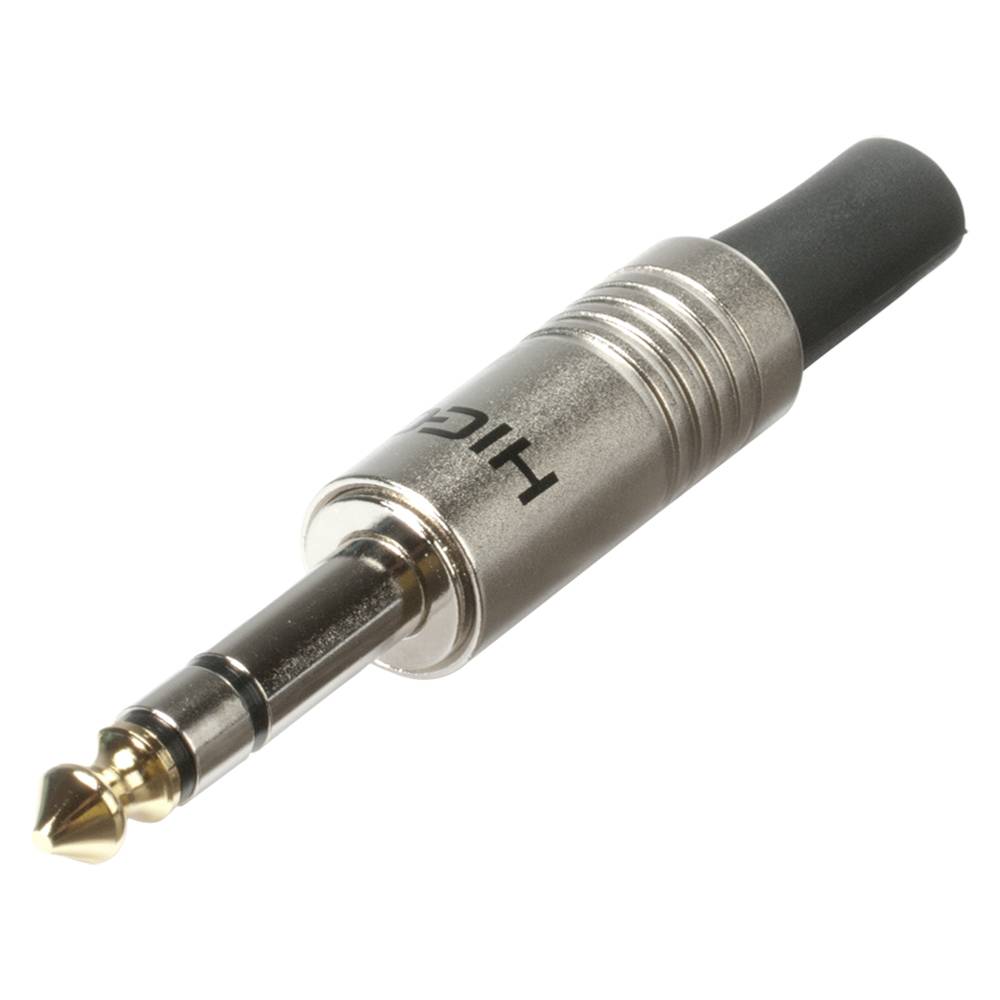 HICON Klinke (6,3mm) 3-pol Metall-Löttechnik-Stecker, Pin vernickelt mit Goldtip, gerade, chromfarben