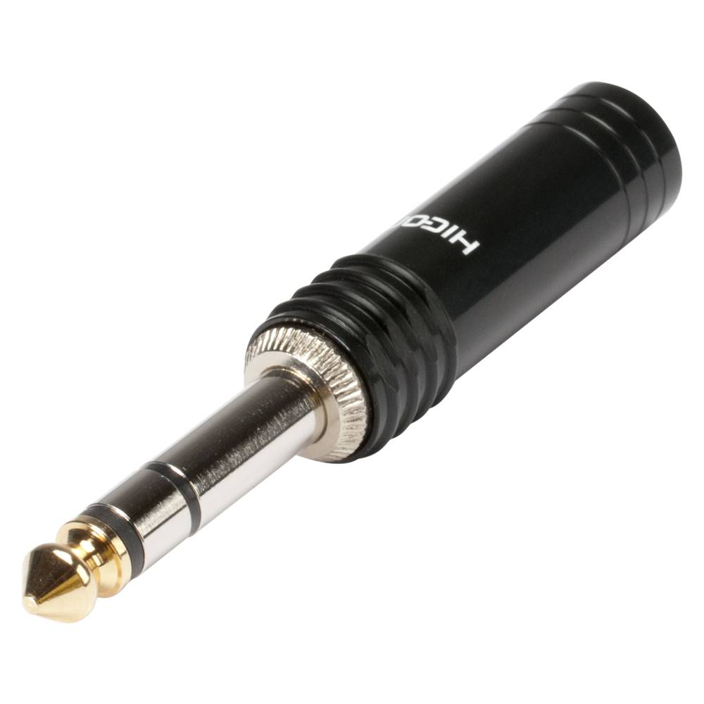 HICON Klinke (6,3mm) 3-pol Metall-Löttechnik-Stecker, Pin vernickelt mit Goldtip, gerade, schwarz