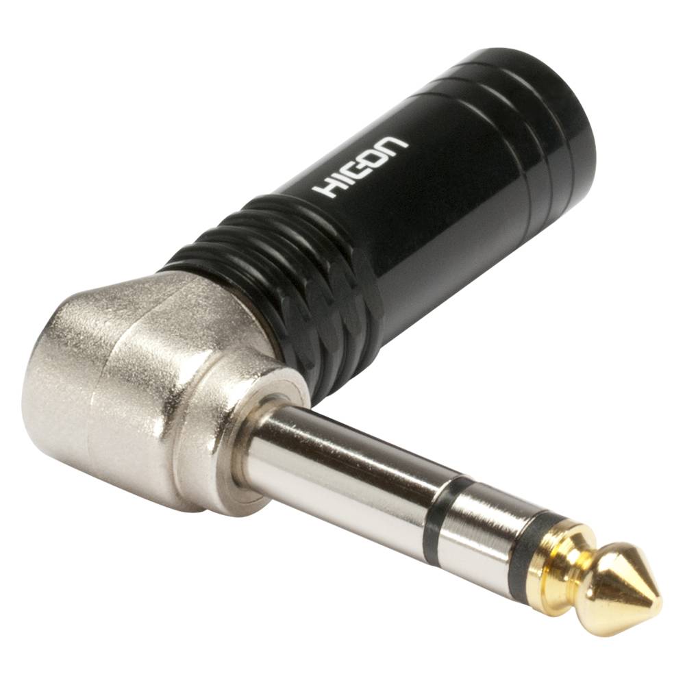 HICON Klinke (6,3mm) 3-pol Metall-Löttechnik-Stecker, Pin vernickelt mit Goldtip, abgewinkelt, schwarz