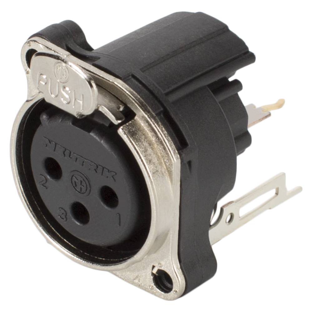 NEUTRIK® XLR, 3-pol , Metall-, Printtechnik vertikal-Einbaubuchse, vergoldete(r) Kontakt(e), Type B, chromfarben