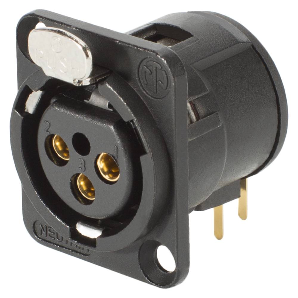 NEUTRIK® XLR, 3-pol , Metall-, Printtechnik horizontal-Einbaubuchse, vergoldete(r) Kontakt(e), Type D, schwarz