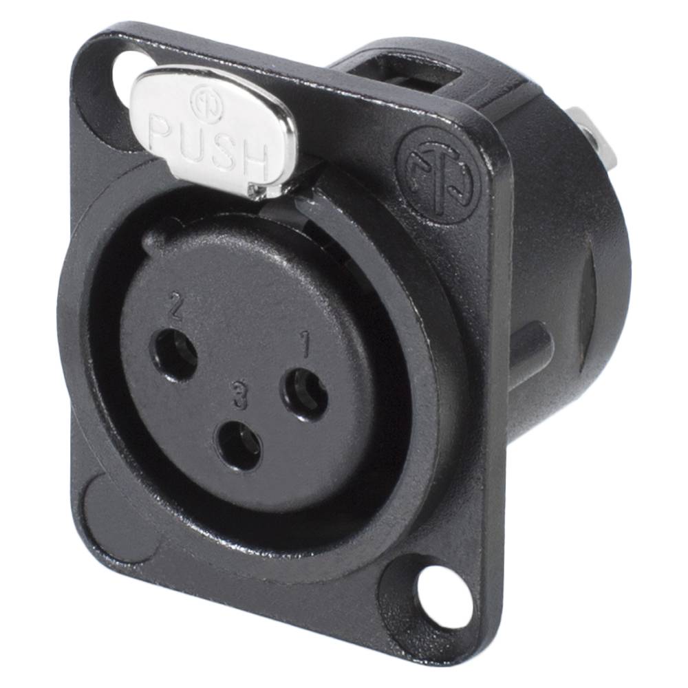 NEUTRIK® XLR, 3-pol , Metall-, Löttechnik-Einbaubuchse, versilberte(r) Kontakt(e), Type D, schwarz
