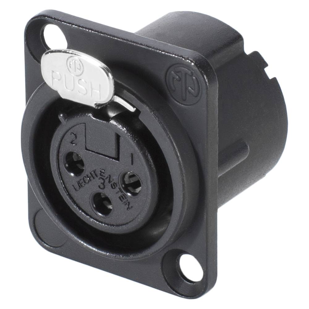 NEUTRIK® XLR, 3-pol , Metall-, Löttechnik-Einbaubuchse, versilberte(r) Kontakt(e), Type D, schwarz