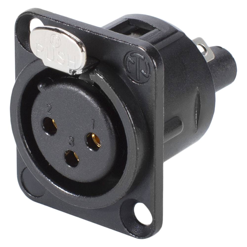 NEUTRIK® XLR, 3-pol , Metall-, Schraubkontakt-Einbaubuchse, vergoldete(r) Kontakt(e), Type D, schwarz