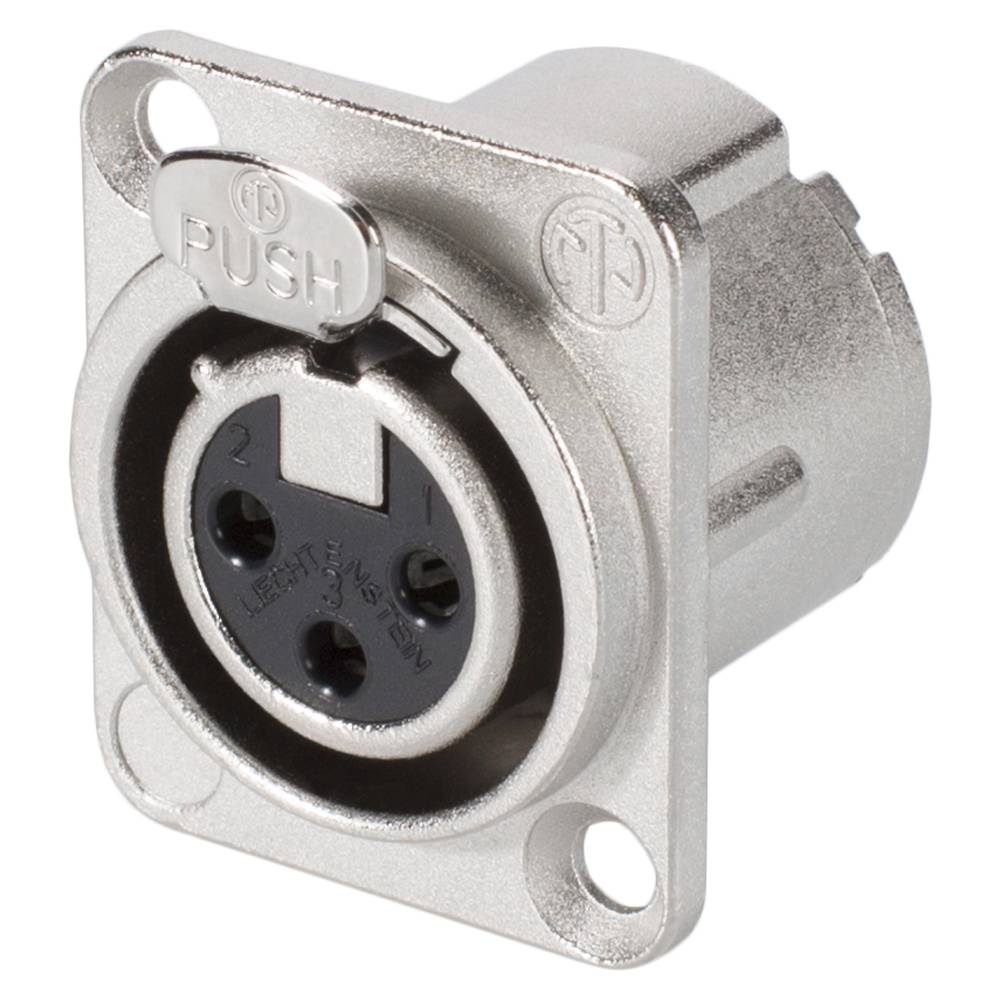 NEUTRIK® XLR, 3-pol , Metall-, Löttechnik-Einbaubuchse, versilberte(r) Kontakt(e), Type D, nickel