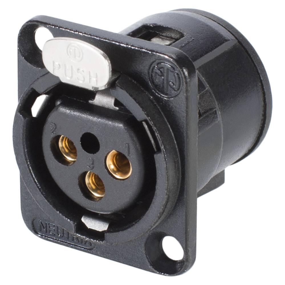 NEUTRIK® XLR, 3-pol , Metall-, Printtechnik vertikal-Einbaubuchse, vergoldete(r) Kontakt(e), Type D, schwarz