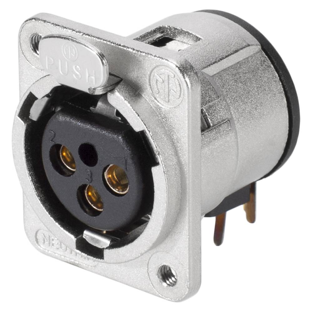 NEUTRIK® XLR, 3-pol , Metall-, Printtechnik horizontal-Einbaubuchse, versilberte(r) Kontakt(e), Type D M3, nickel