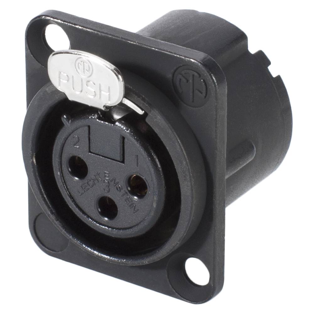 NEUTRIK® XLR, 3-pol , Metall-, Löttechnik-Einbaubuchse, vergoldete(r) Kontakt(e), Type D, schwarz