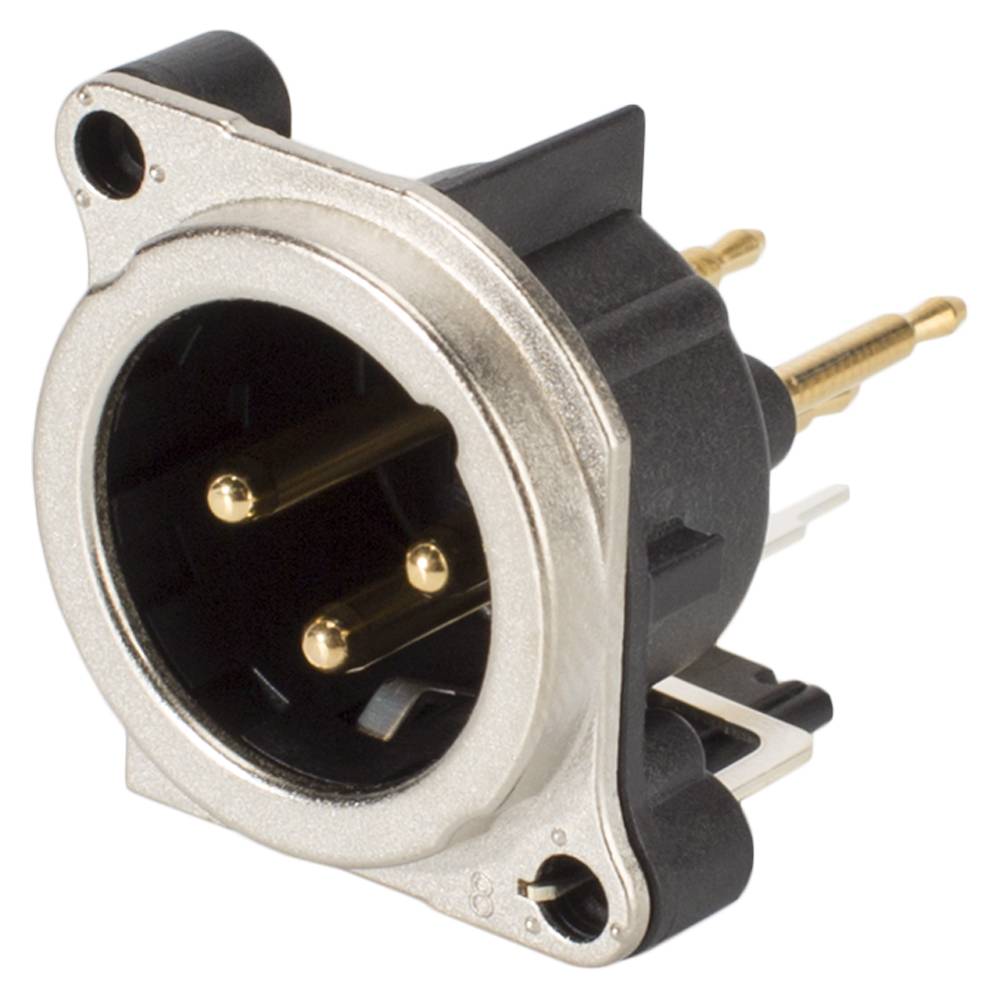 NEUTRIK® XLR, 3-pol , Metall-, Printtechnik vertikal-Einbaustecker, vergoldete(r) Kontakt(e), Type B, chromfarben