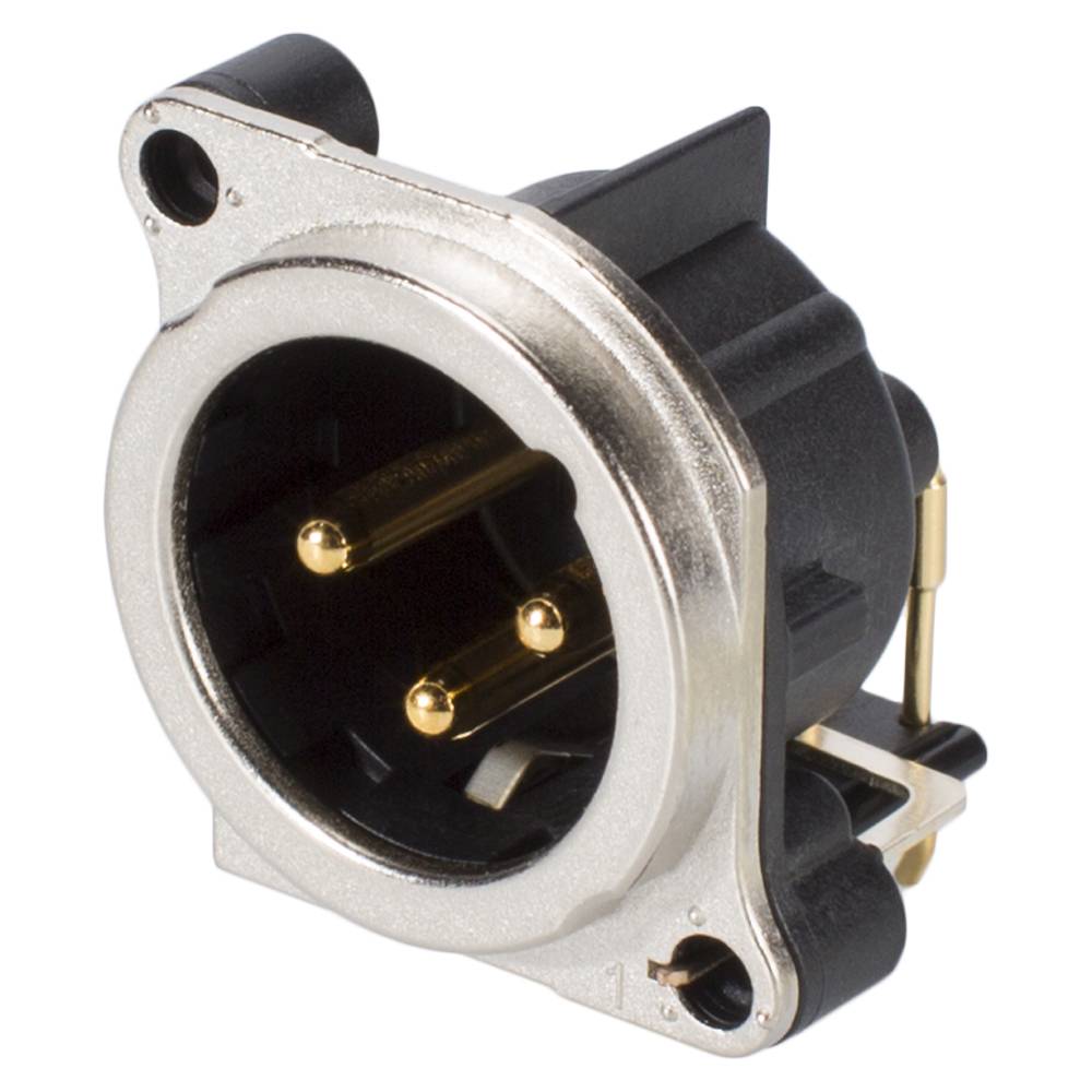 NEUTRIK® XLR, 3-pol , Metall-, Printtechnik horizontal-Einbaustecker, vergoldete(r) Kontakt(e), Type B, chromfarben