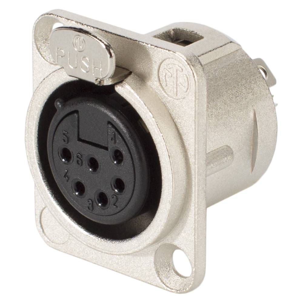 NEUTRIK® XLR, 6-pol , Metall-, Löttechnik-Einbaubuchse, versilberte(r) Kontakt(e), Type D, nickel