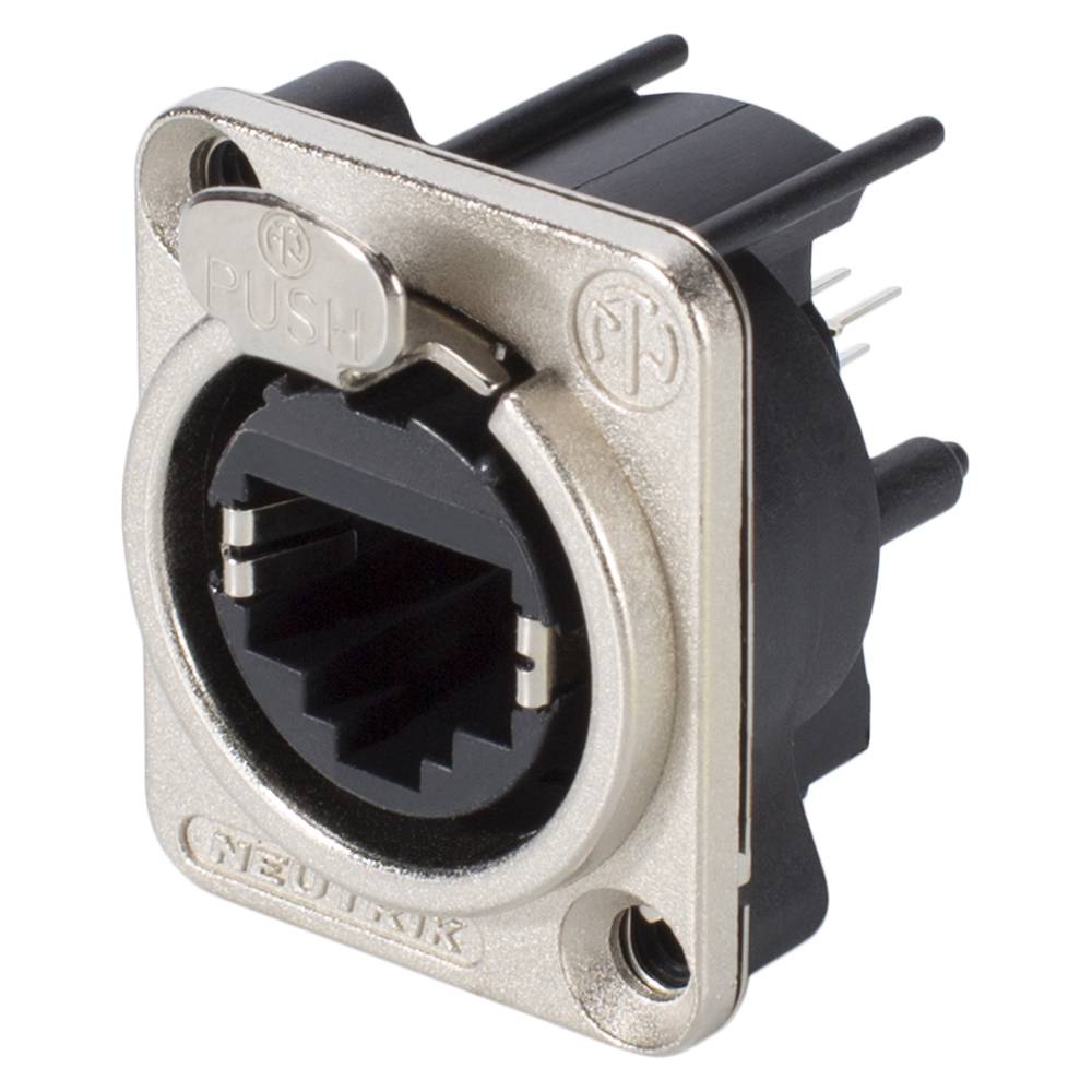 NEUTRIK® RJ45 CAT.5e, 8-pol , Metall-, Printtechnik vertikal-Einbaubuchse, vergoldete(r) Kontakt(e), Type D, nickel