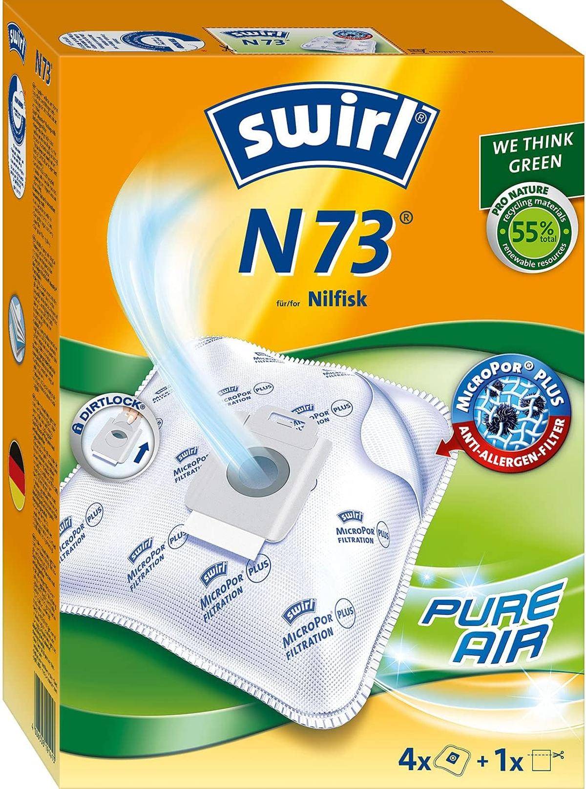 Swirl N73 MicroPor Plus Staubsaugerbeutel Nilfisk Staubsauger 4er Pack +1 Filter
