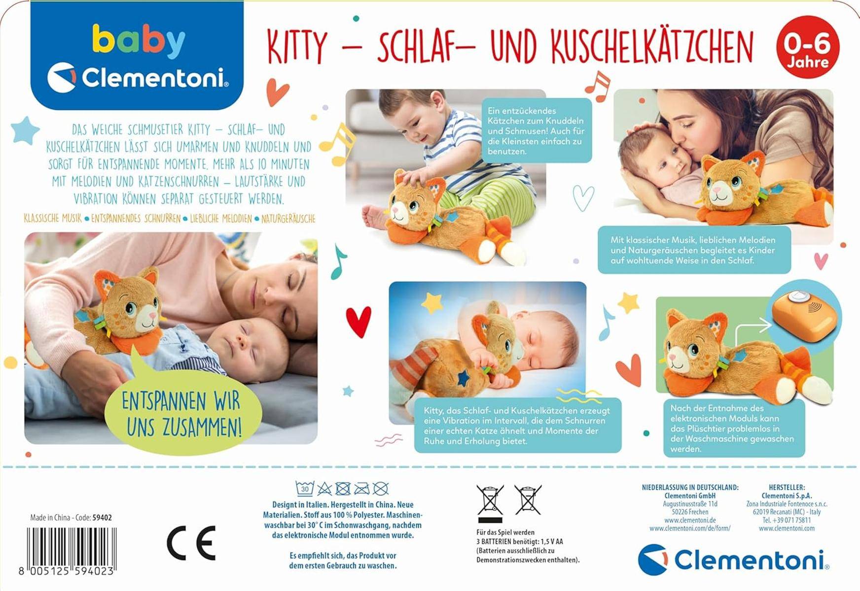 Clementoni Baby Kitty Schlaf- u. Kuschelkätzchen Plüsch- Kuscheltier 59402