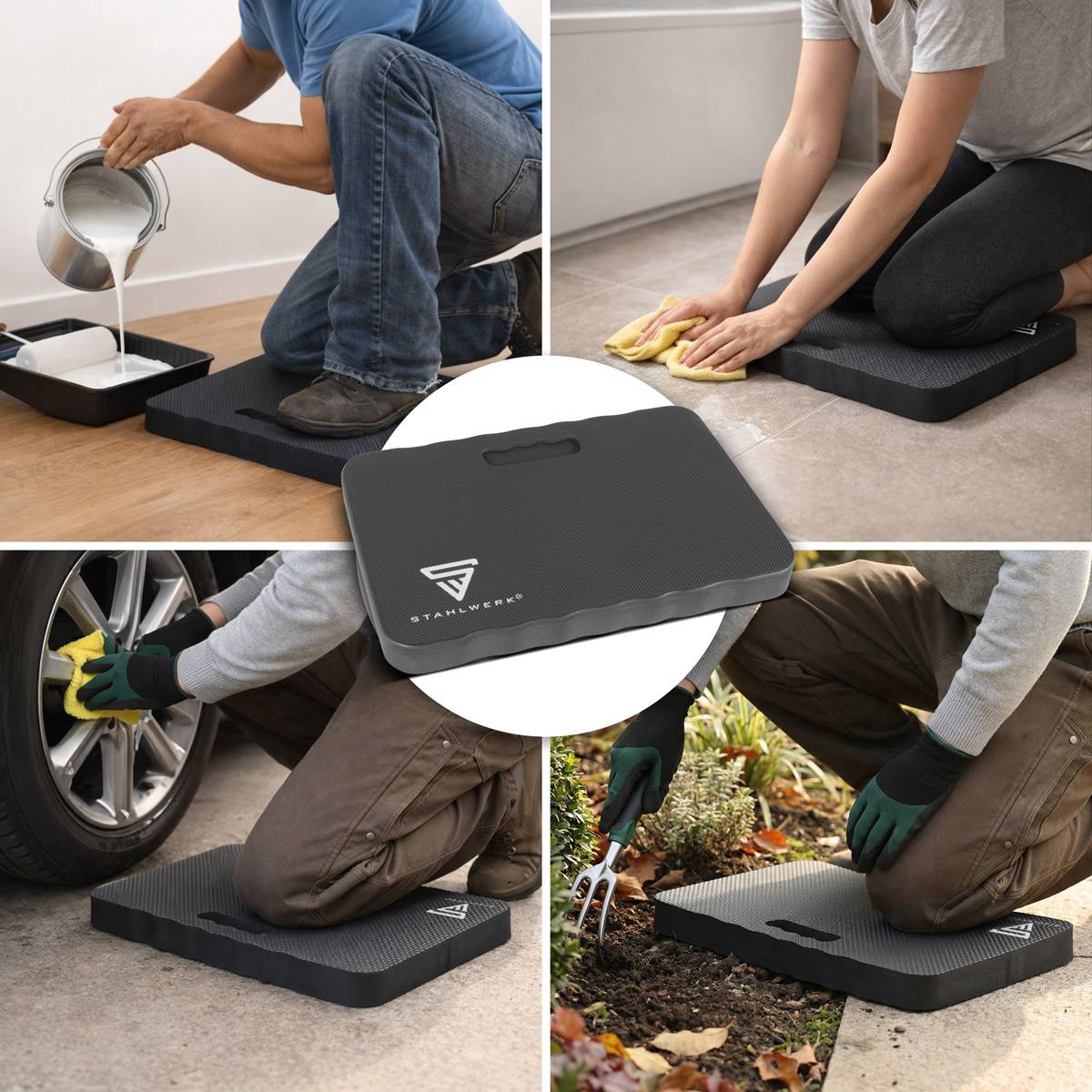 STAHLWERK Radwechsel Set für PKW mit Reifendruckmesser Kniekissen Profilmesser