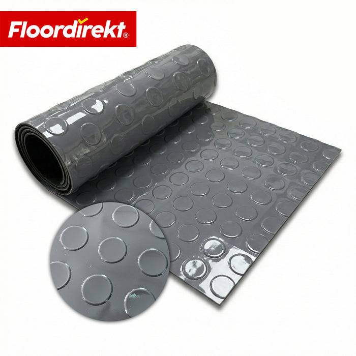 FLOORDIREKT PVC-Bodenbelag Mirror Coin - Rutschfest & Pflegeleicht - Flachnoppenstruktur - Dunkelgrau - 110 × 100 cm