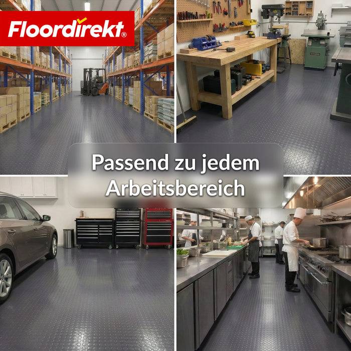 FLOORDIREKT PVC-Bodenbelag Mirror Coin - Rutschfest & Pflegeleicht - Flachnoppenstruktur - Dunkelgrau - 110 × 300 cm