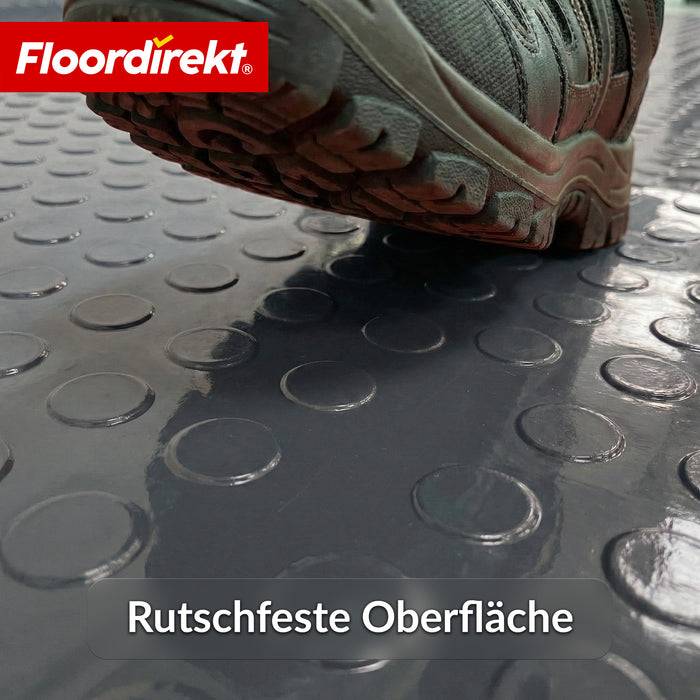 FLOORDIREKT PVC-Bodenbelag Mirror Coin - Rutschfest & Pflegeleicht - Flachnoppenstruktur - Dunkelgrau - 110 × 50 cm