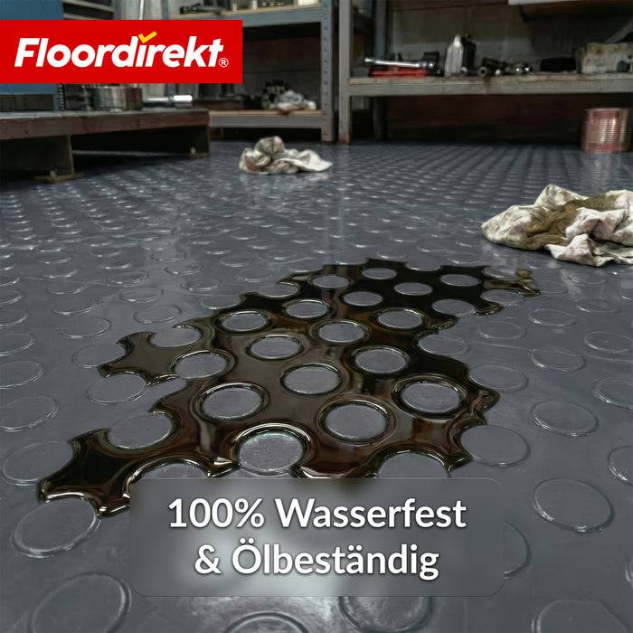 FLOORDIREKT PVC-Bodenbelag Mirror Coin - Rutschfest & Pflegeleicht - Flachnoppenstruktur - Dunkelgrau - 110 × 450 cm