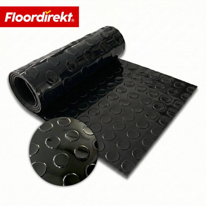 FLOORDIREKT PVC-Bodenbelag Mirror Coin - Rutschfest & Pflegeleicht - Flachnoppenstruktur - Schwarz - 110 × 200 cm