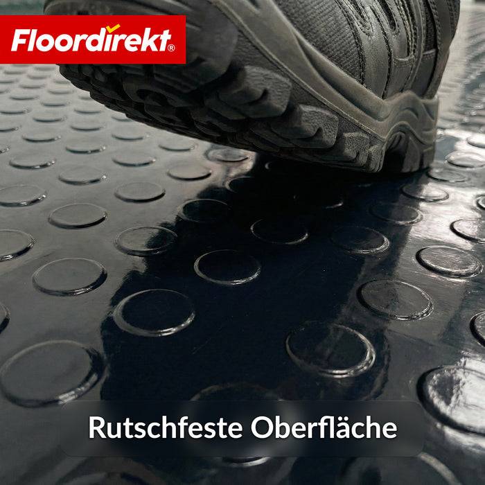 FLOORDIREKT PVC-Bodenbelag Mirror Coin - Rutschfest & Pflegeleicht - Flachnoppenstruktur - Schwarz - 110 × 100 cm