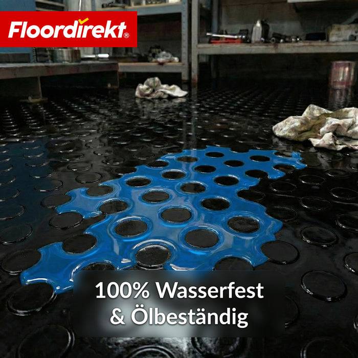 FLOORDIREKT PVC-Bodenbelag Mirror Coin - Rutschfest & Pflegeleicht - Flachnoppenstruktur - Schwarz - 110 × 50 cm