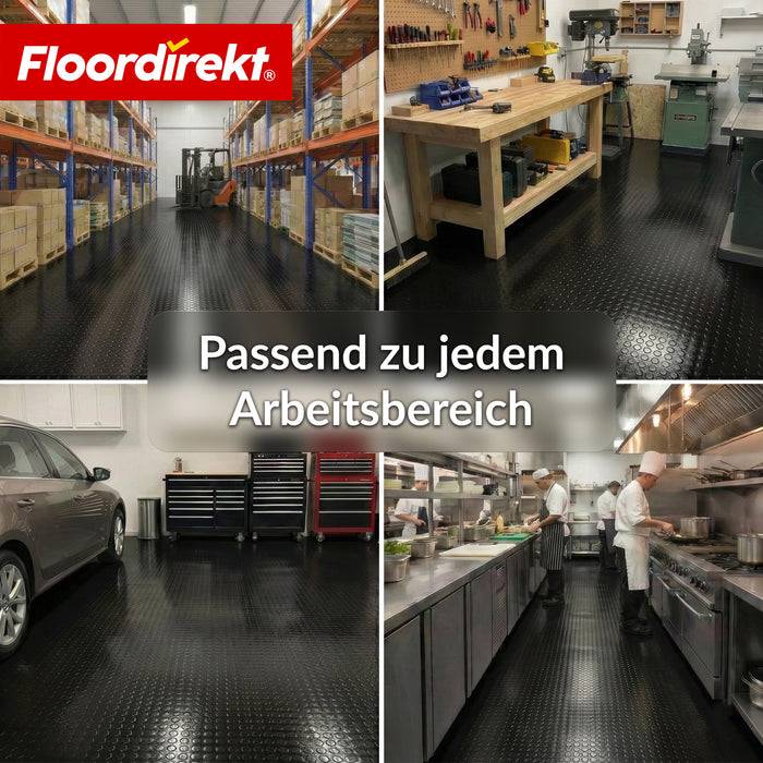 FLOORDIREKT PVC-Bodenbelag Mirror Coin - Rutschfest & Pflegeleicht - Flachnoppenstruktur - Schwarz - 110 × 300 cm