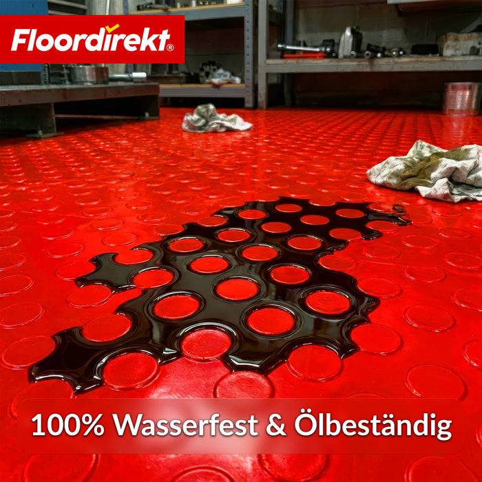 FLOORDIREKT PVC-Bodenbelag Mirror Coin - Rutschfest & Pflegeleicht - Flachnoppenstruktur - Rot - 110 × 150 cm