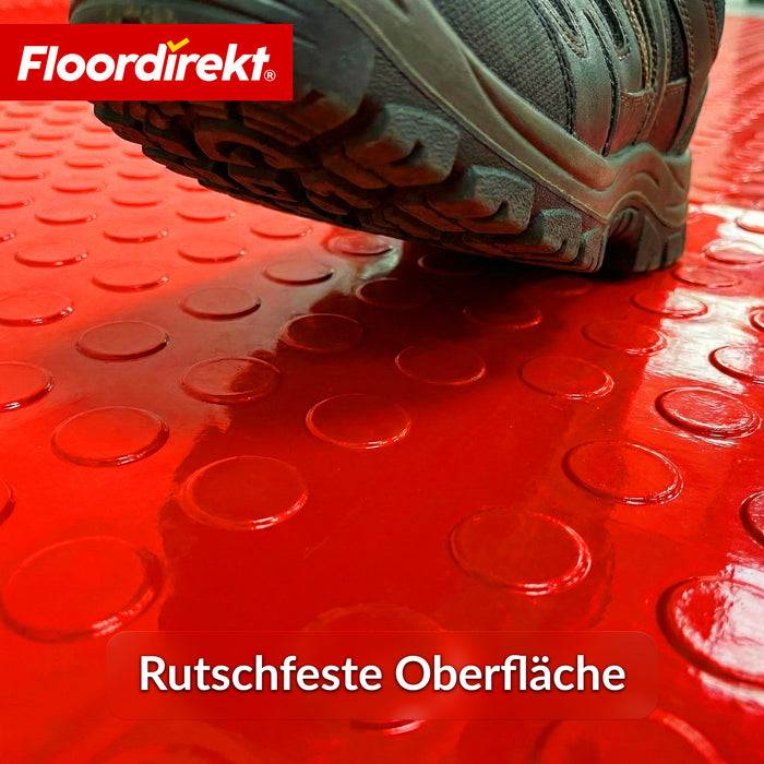 FLOORDIREKT PVC-Bodenbelag Mirror Coin - Rutschfest & Pflegeleicht - Flachnoppenstruktur - Rot - 110 × 500 cm
