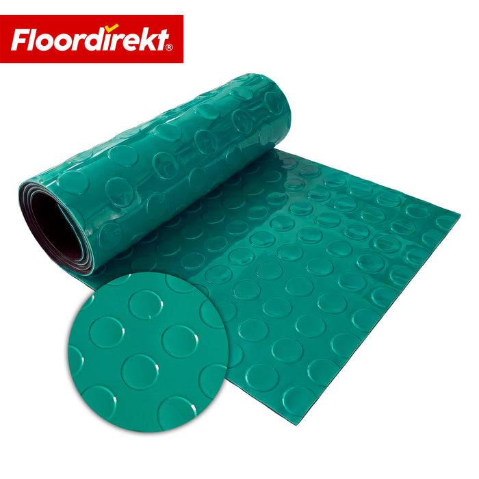 FLOORDIREKT PVC-Bodenbelag Mirror Coin - Rutschfest & Pflegeleicht - Flachnoppenstruktur - Grün - 110 × 400 cm