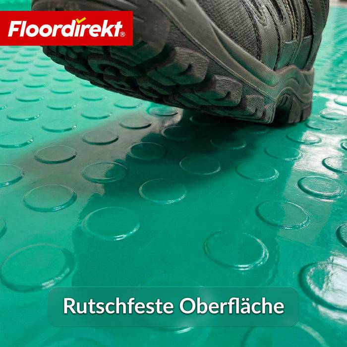 FLOORDIREKT PVC-Bodenbelag Mirror Coin - Rutschfest & Pflegeleicht - Flachnoppenstruktur - Grün - 110 × 450 cm