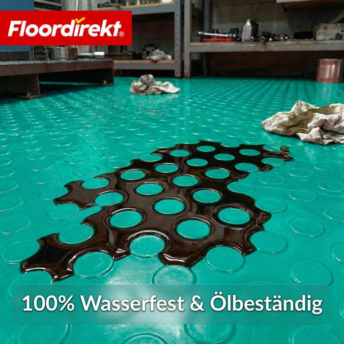 FLOORDIREKT PVC-Bodenbelag Mirror Coin - Rutschfest & Pflegeleicht - Flachnoppenstruktur - Grün - 110 × 400 cm