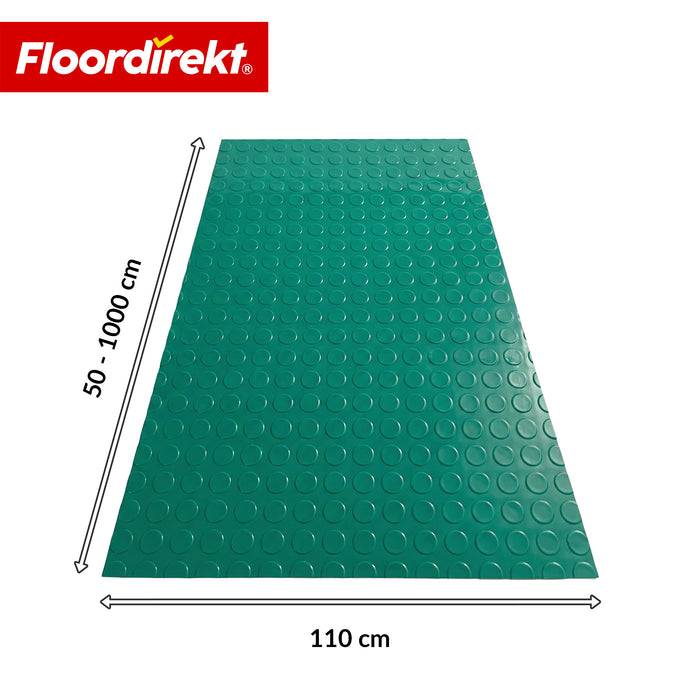FLOORDIREKT PVC-Bodenbelag Mirror Coin - Rutschfest & Pflegeleicht - Flachnoppenstruktur - Grün - 110 × 300 cm