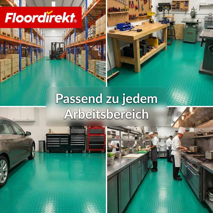FLOORDIREKT PVC-Bodenbelag Mirror Coin - Rutschfest & Pflegeleicht - Flachnoppenstruktur - Grün - 110 × 350 cm