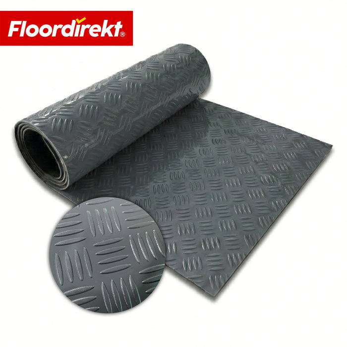 FLOORDIREKT PVC-Bodenbelag Bullet - Rutschfest & Pflegeleicht - Riffelblech-Optik - Dunkelgrau - 110 × 200 cm
