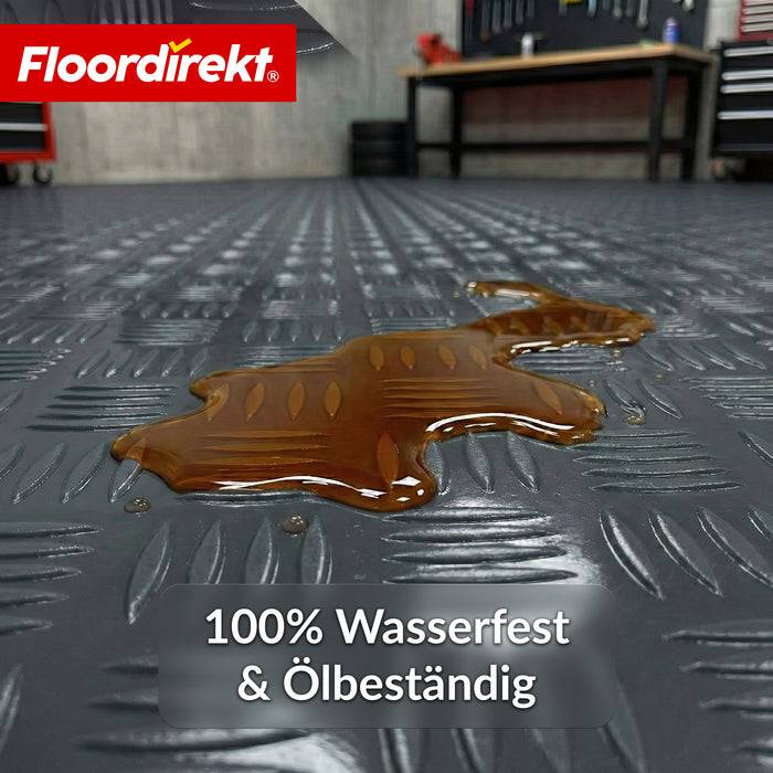 FLOORDIREKT PVC-Bodenbelag Bullet - Rutschfest & Pflegeleicht - Riffelblech-Optik - Dunkelgrau - 110 × 200 cm