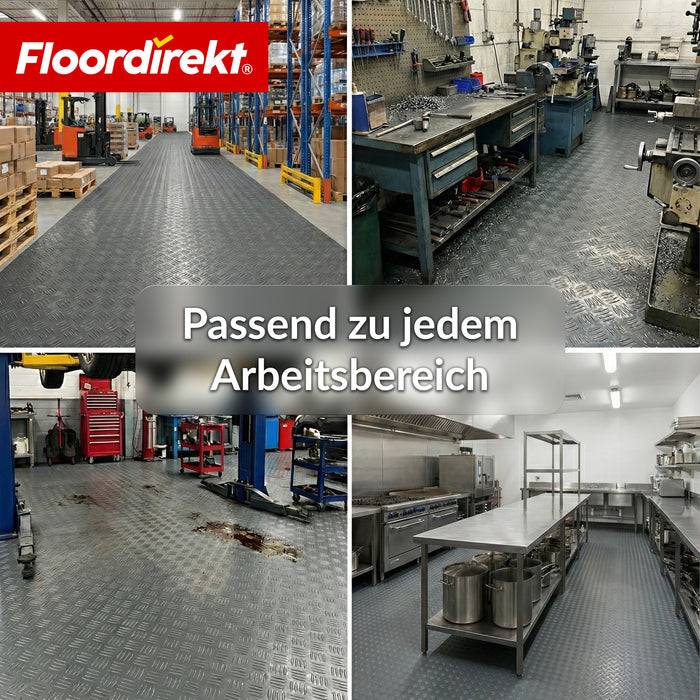 FLOORDIREKT PVC-Bodenbelag Bullet - Rutschfest & Pflegeleicht - Riffelblech-Optik - Dunkelgrau - 110 × 200 cm