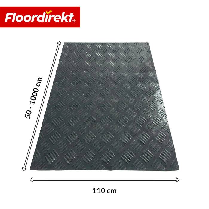 FLOORDIREKT PVC-Bodenbelag Bullet - Rutschfest & Pflegeleicht - Riffelblech-Optik - Dunkelgrau - 110 × 200 cm