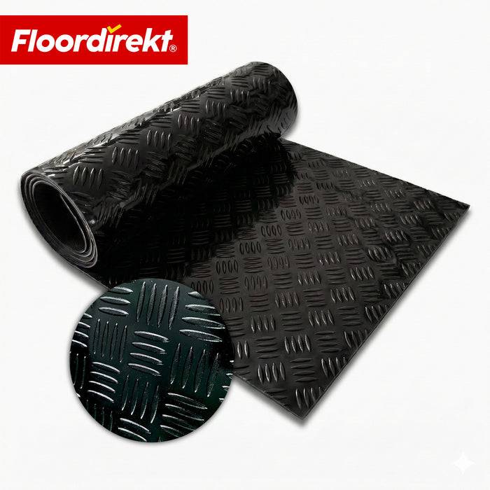 FLOORDIREKT PVC-Bodenbelag Bullet - Rutschfest & Pflegeleicht - Riffelblech-Optik - Schwarz - 110 × 50 cm