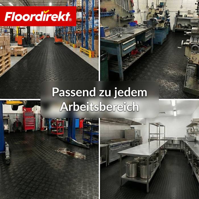 FLOORDIREKT PVC-Bodenbelag Bullet - Rutschfest & Pflegeleicht - Riffelblech-Optik - Schwarz - 110 × 250 cm