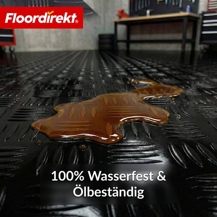 FLOORDIREKT PVC-Bodenbelag Bullet - Rutschfest & Pflegeleicht - Riffelblech-Optik - Schwarz - 110 × 250 cm